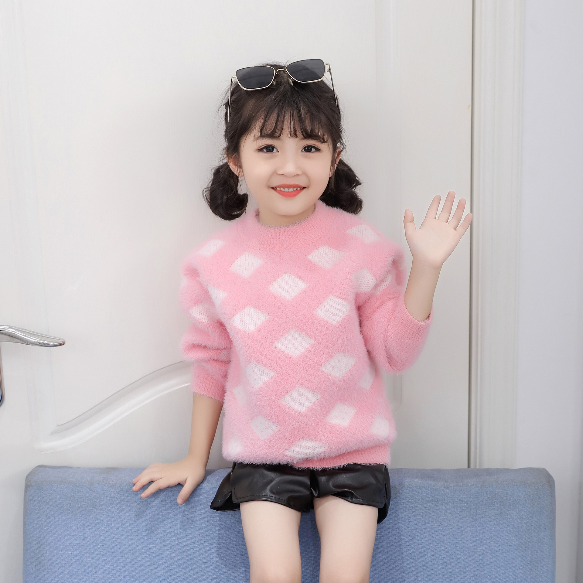 girl Mink sweater 2020 new pattern Children Socket jacket Little Girl fashion Autumn and winter Sweater Sweater