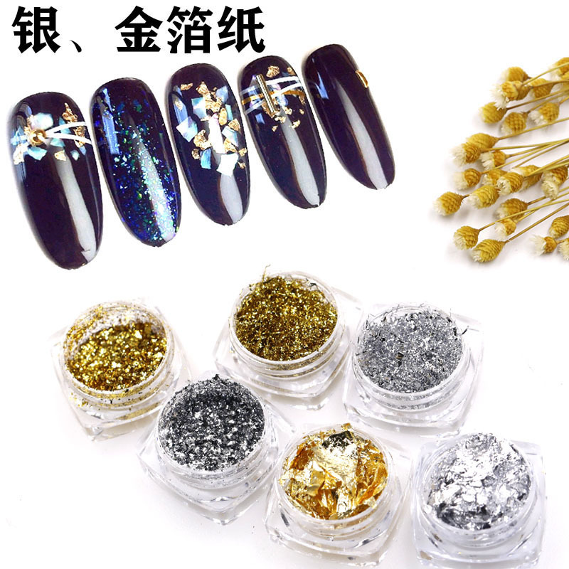 Internet Celebrity Fingertip Manicure Gold Foil Paper Fragments Tear-Free Silver Tin Foil Small Nail Decorations Colorfulful Japanese Style Sequin Stickers