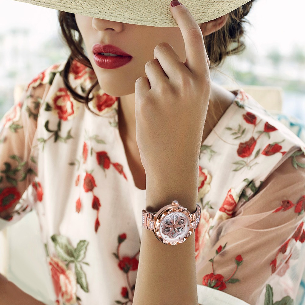 Women's Rhinestone Skeleton Mechanical Watch Automatic Waterproof_voghion.com
