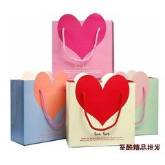 愛心糖果色橫版繩袋回禮袋手提袋紙袋婚慶禮品袋紙袋批發廠家直銷