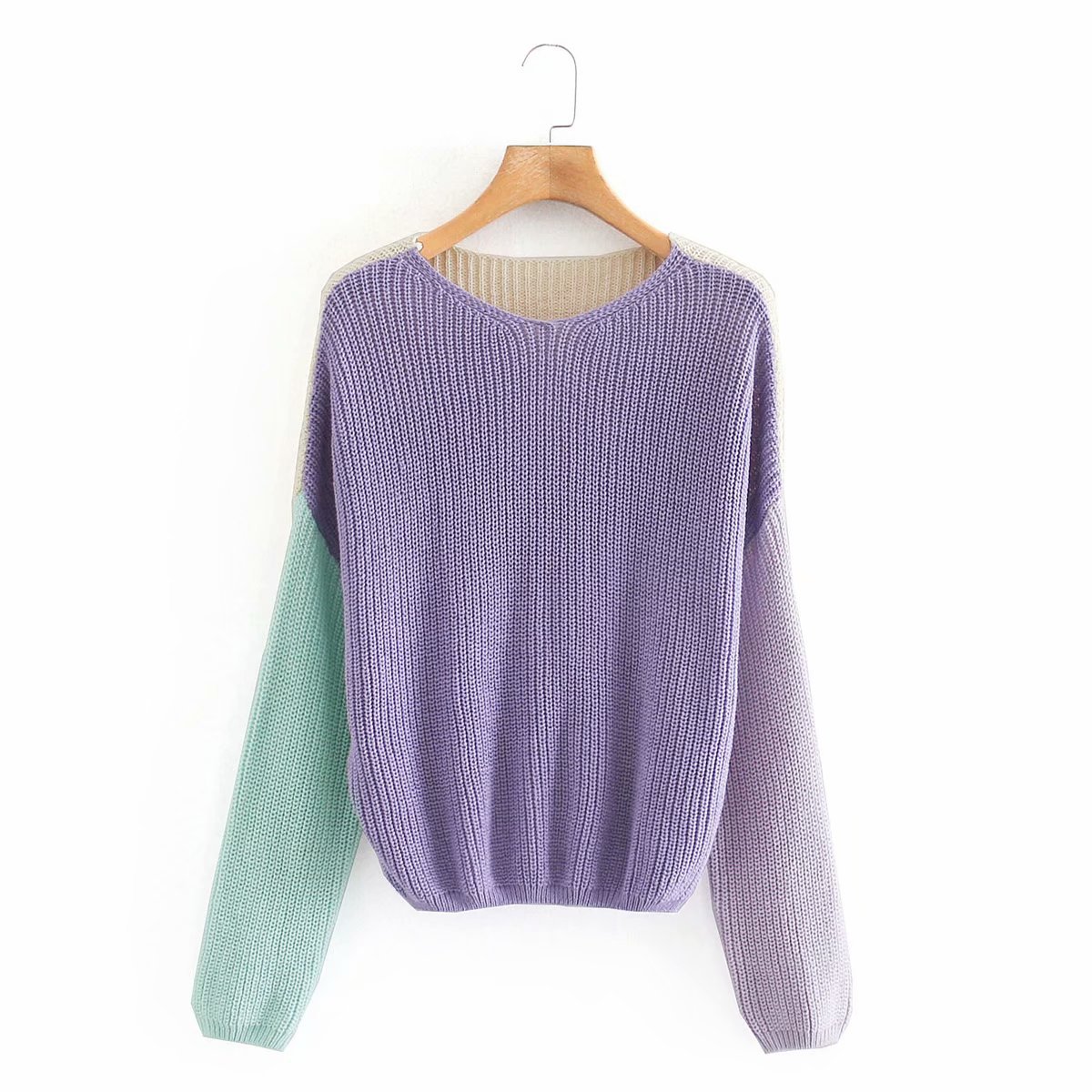 wholesale autumn color matching women s knitted sweater top  NSAM4415