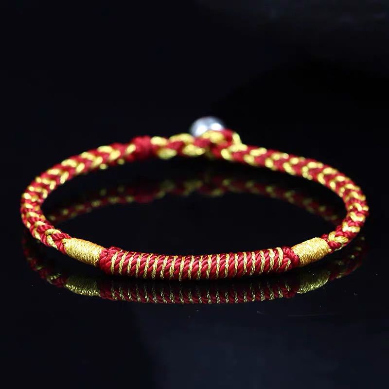 Red Rope Bracelet for the Year of Birth, Silver Koi Good Luck Couple Style Hand-Woven Red Rope Bracelet Simple