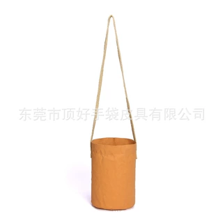 复古新款环保牛皮纸单肩包 简约棕色Kraft单肩收纳桶 可定制LOGO