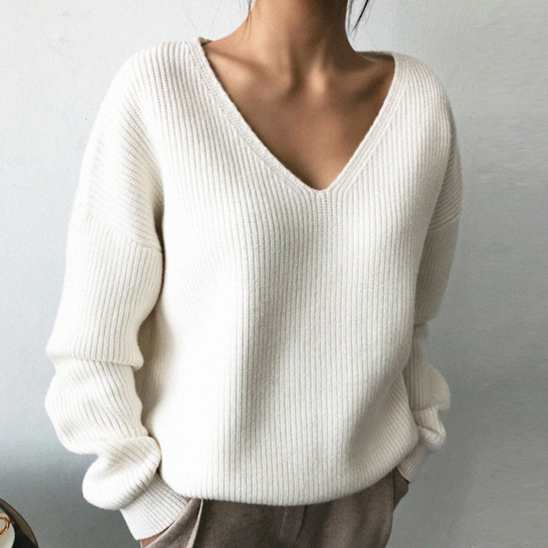 Suéter de Punto para Mujer, Otoño/Invierno 2025, Nuevo, para Comercio Exterior, Superventas en Amazon, Cuello en V, Hombros Descubiertos, Color Sólido image 3