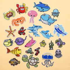 新品刺繡布貼衣服補洞DIY裝飾輔料可愛卡通海底動物魚類補丁貼片