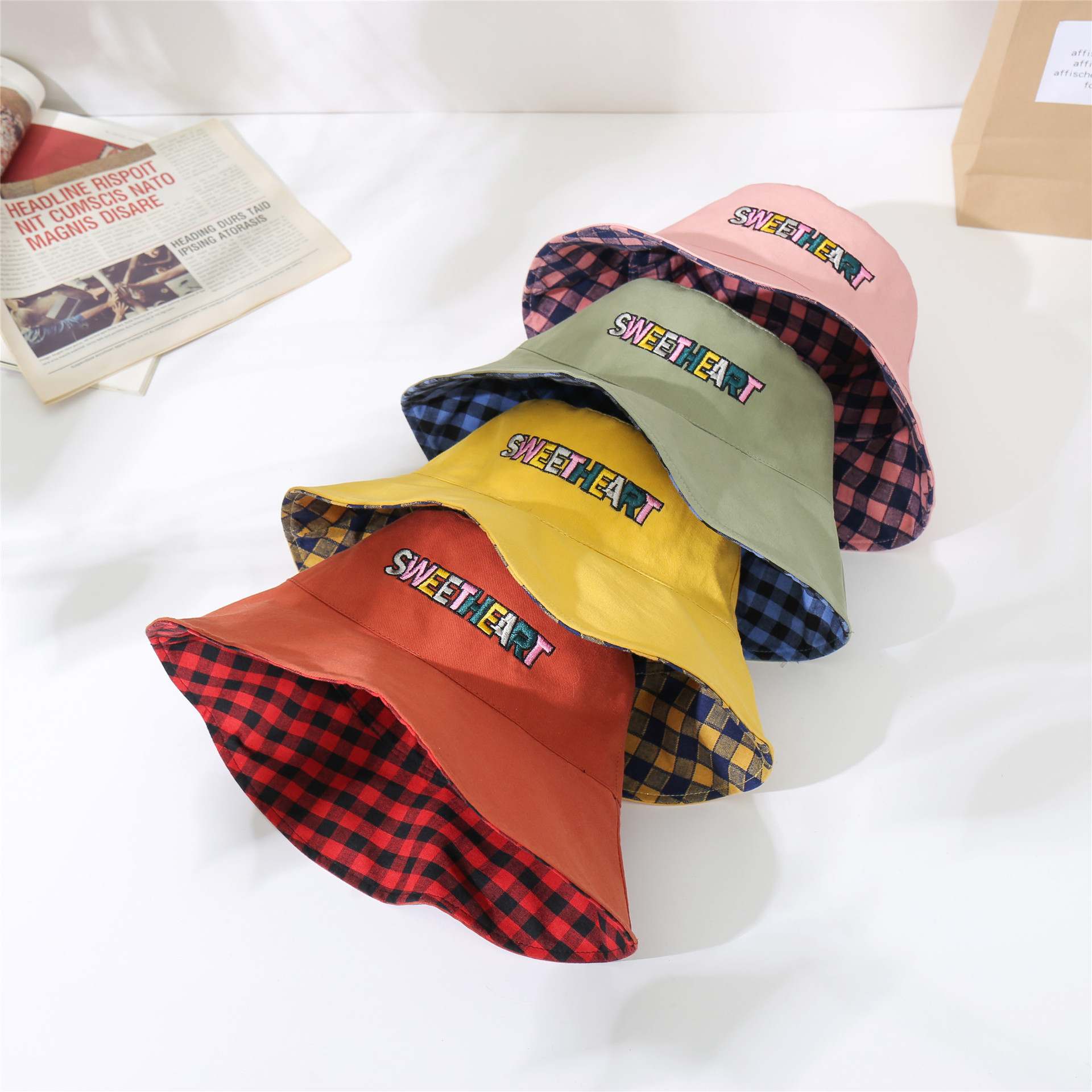 Double-sided Lattice Letters Fisherman Hat display picture 2