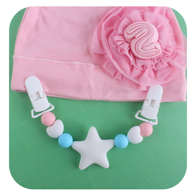Bebé dibujos animados gran estrella chupete cadena pañuelo clip bebé calmante de silicona molar Juguete plástico doble cabeza clip
