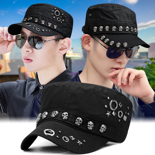 Fully sealed personalized skull rivets fashionable large size flat hats for men and women street visors hip-hop peaked hats