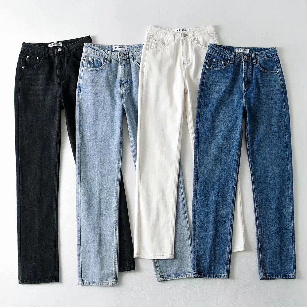Back Slit Traight Wide-Leg Jeans NSAC14571