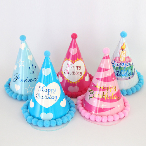 Large Birthday Hat, Flocked Hat, Adult and Children Party Hat, Creative Triangular Pointed Hat, Festival Party Decor Hat