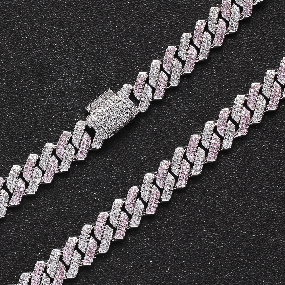 Cuban Link Chain With Zirconium Diamonds For Men, 13mm Box Clasp_voghion.com