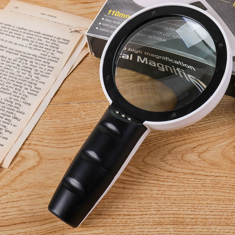 Лупа светодиодная HD ручная 30 раз 110 мм для пожилых людей чтение с подсветкой для детей и студентов