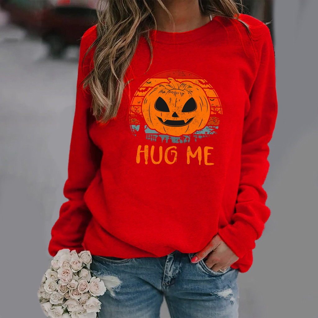 Roupas femininas com estampa de Halloween, moletom feminino de manga comprida e gola redonda_voghion.com