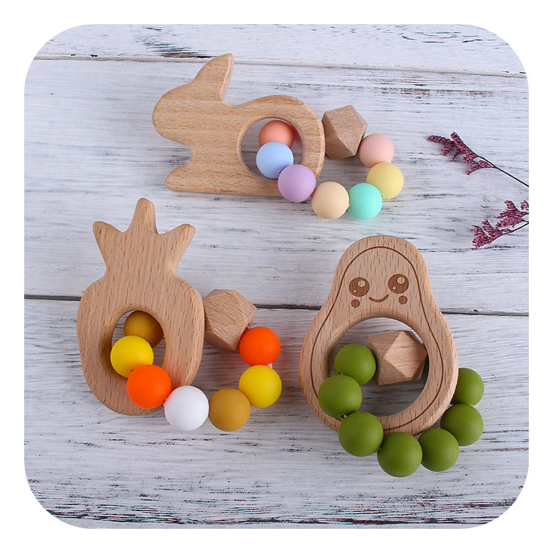 Nuevo DIY creativo de dibujos animados de haya de juguete mordedor pulsera bebé Seguridad Protección del Medio Ambiente cuentas de silicona pulsera mordedor palo