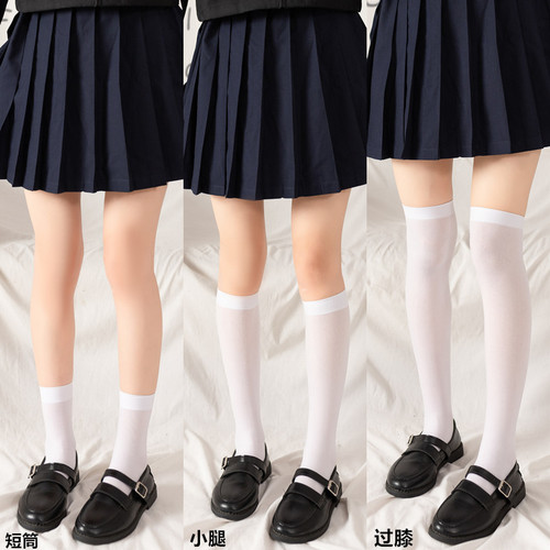 Solid color breathable black and white calf socks, velvet thin, over-the-knee short student socks, versatile fashionable socks