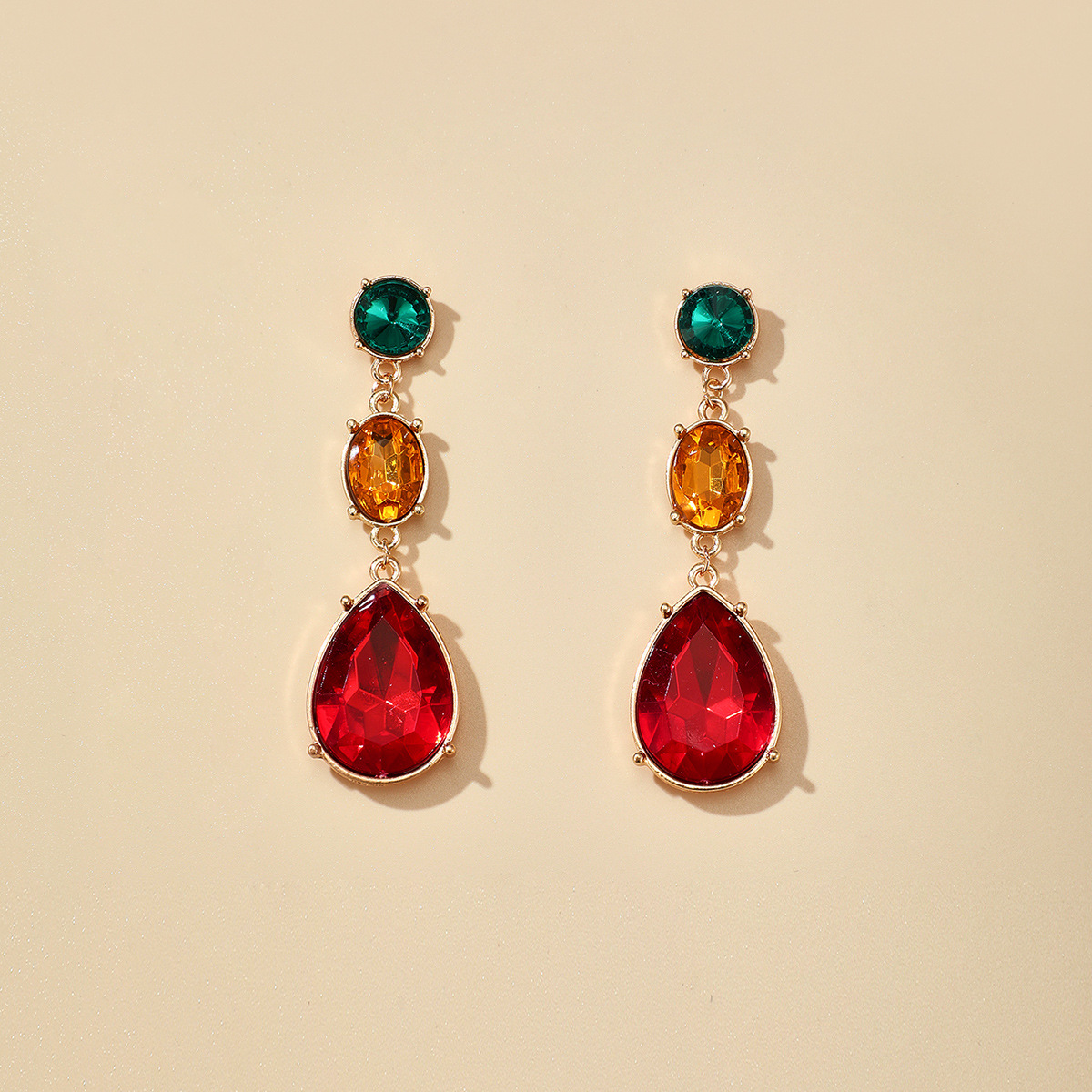 New Retro Baroque Glass Color Diamond Drop Earrings Small Jewelry Earrings Wholesale Nihaojewelry display picture 1