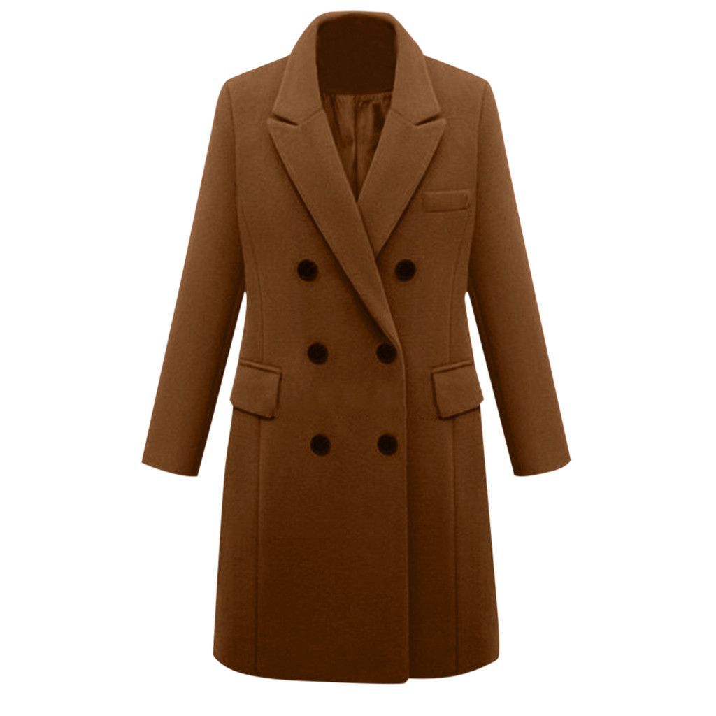 Women's middle school long large size woolen women's coat double-breasted woolen coat_voghion.com