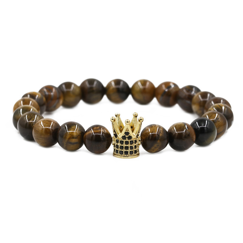 Hot Selling White Pine Tiger Eye Micro-inlaid Zircon Crown Copper Beads Beaded Diy Bracelet Wholesale Nihaojewelry display picture 6