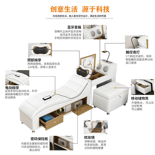 Multifunctional Massage Storage Double Bed 1.8m Leather Artistic European-style Tatami Bed Bedroom Furniture