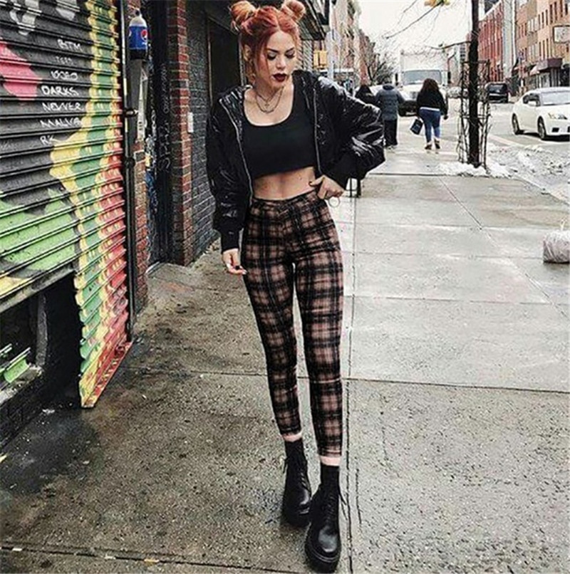 Plaid High Waist Ankle Pants NSQY63668