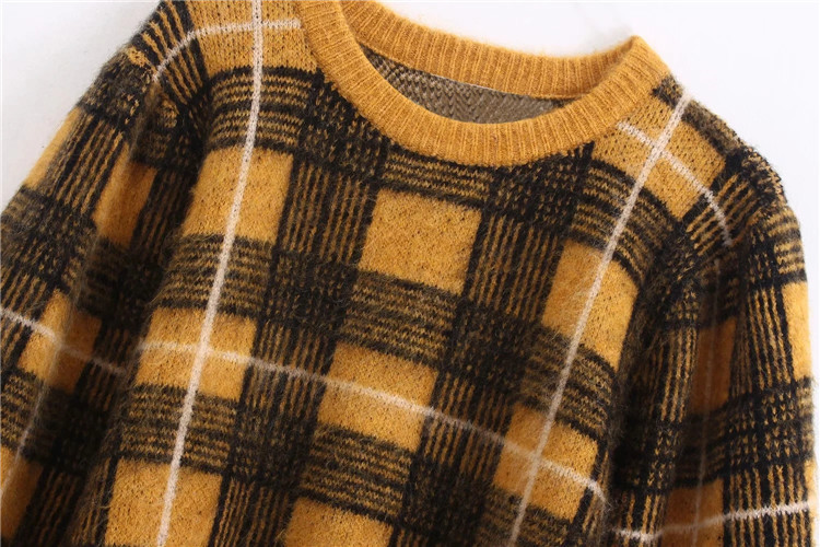 loose contrast color plaid sweater NSLD18427