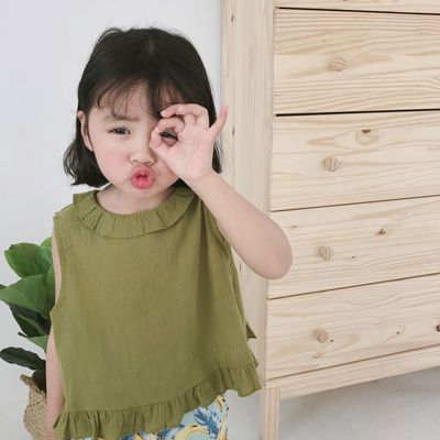 2020 summer Children's clothing new pattern Lotus leaf collar Sleeveless vest Female baby Sweet Solid Lapel jacket