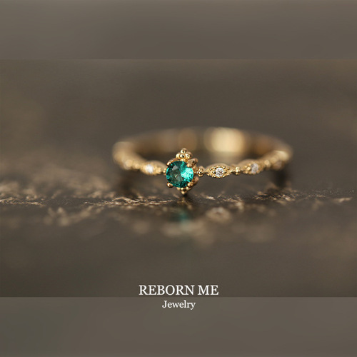 S925 sterling silver plated 14K gold inlaid emerald ring fashionable light luxury design style simple and beautiful ring for women