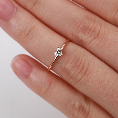 Hazy Moon Simple and Stylish Heart-Shaped Thin Ring for Women Set with Zircon and Plated with Real Gold Cross-border Accessories Manufacturer Direct Sales