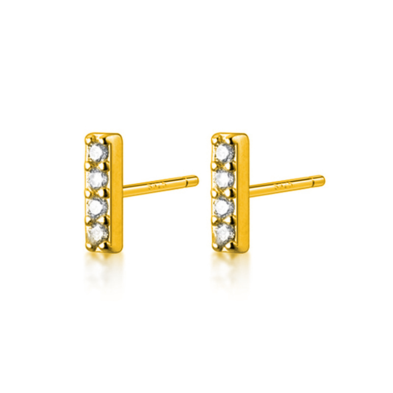 European And American Simple Female Earrings Rectangular Word Inlaid Zircon Copper Earrings display picture 1