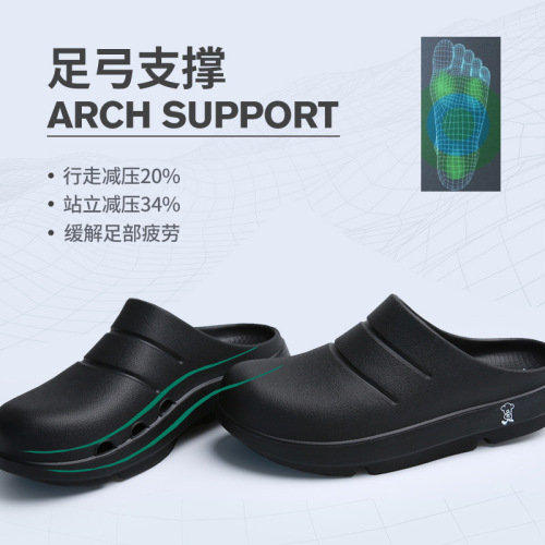High elastic shock-absorbing toe-toe slip-on slippers, black home chef labor protection breathable anti-slip eva slippers