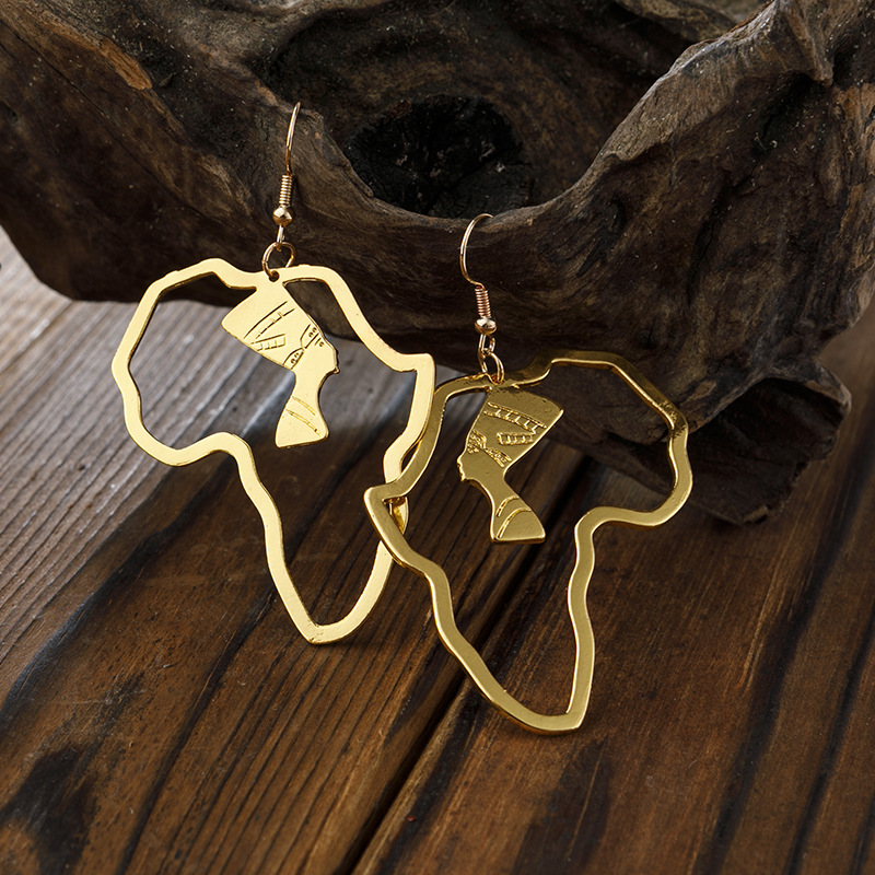 Amazon Earrings Golden Egyptian Queen's Hollow Figure Design Earrings African Ethnic Earrings