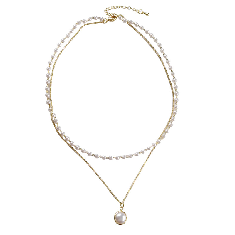 Simple Double-layer Metal Pearl Necklace display picture 2