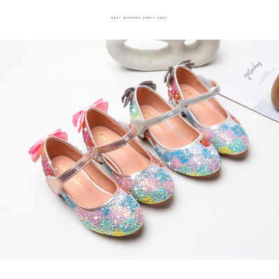 小逗童 跨境女童公主鞋 2021新款兒童演出舞蹈鞋 女孩水晶跟鞋