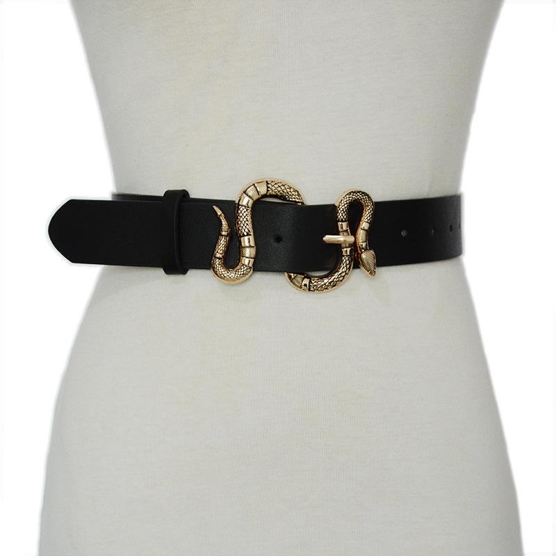Ceinture large en imitation cuir pour femmes, décoration de personnalité, boucle Serpentine, style punk, nouvelle collection_voghion.com