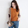 Korean fashion contrast style long sleeve round neck T-shirt