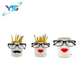 创意卡通3D陶瓷钢笔铅笔收纳缸 手绘白云土贴花陶瓷桌面收纳容器