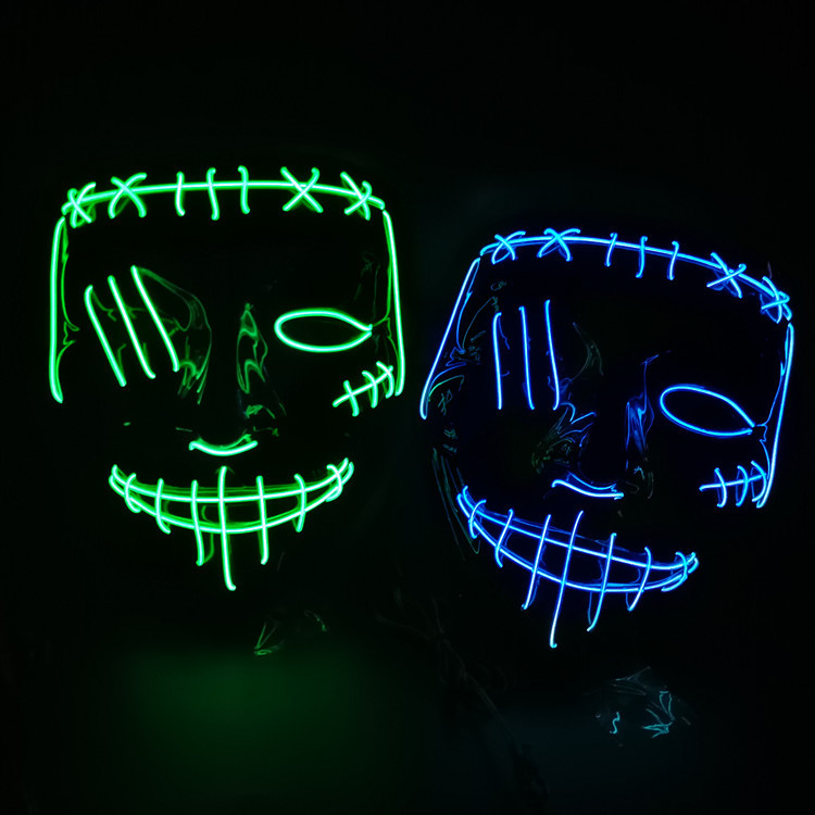 萬聖節發光鬼臉面具EL面具Mask恐怖嚇人抖音狂歡節假日舞會道具