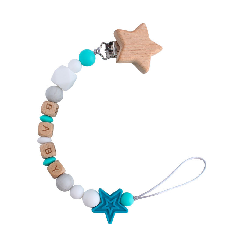 Creativo DIY bebé Haya estrella de cinco puntas chupete clip bebé nombre silicona estrella de cinco puntas chupete cadena