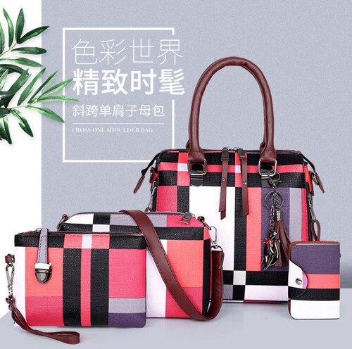 Women's  New PU Bag Mother's Day Gift Set of 4 - Grid Style Fashion Tote Bag with Trendy Texture Crossbody Bag