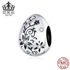 艾芙樂原創復活節彩蛋復古花紋純銀s925串珠diy手鍊配件兔子珠子