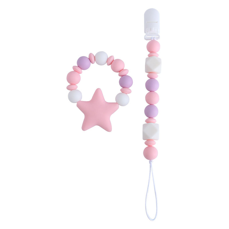 Bebé clip de chupete de plástico bebé calmante de silicona estrella de cinco puntas pulsera molar chupete cadena Amazon nuevo