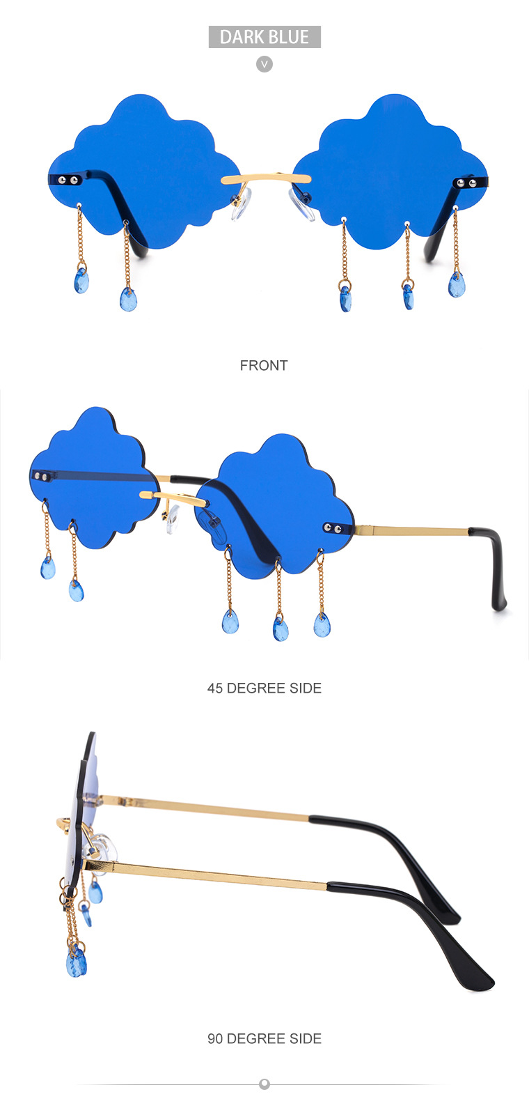 54g Weight Frameless Glasses Structure Glasses Classification UV400 Lens Material Polygon Glasses Style Party Occasion Clouds Pattern All Seasons Season Kid'S, Women'S Gender Fashion Style Dark Blue, Grey, Pink, Purple, Red, Blue, Yellow Color New Fashion Simple Style Pendant Cloud Sunglasses 18