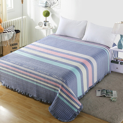 厂家直供水晶绒床盖法莱绒牛奶绒盖毯夹棉床裙宝宝绒可铺绗绣床盖