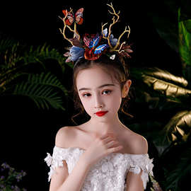 儿童圣诞鹿角发箍森系树枝蝴蝶头箍女童表演走秀头饰圣诞节发饰女