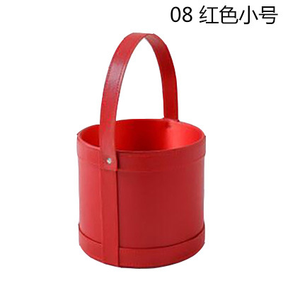 Cubo de cuero de diseño floral de arreglo de flores secas de alta gama Cubo de cuero portátil redondo con flores que abren caja de regalo de cebada