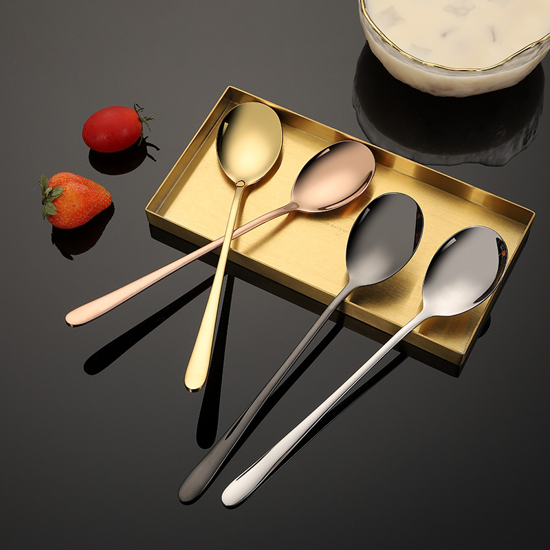 304不鏽鋼勺子創意餐具吃飯調羹家用長柄韓式攪拌匙羹喝湯小湯勺