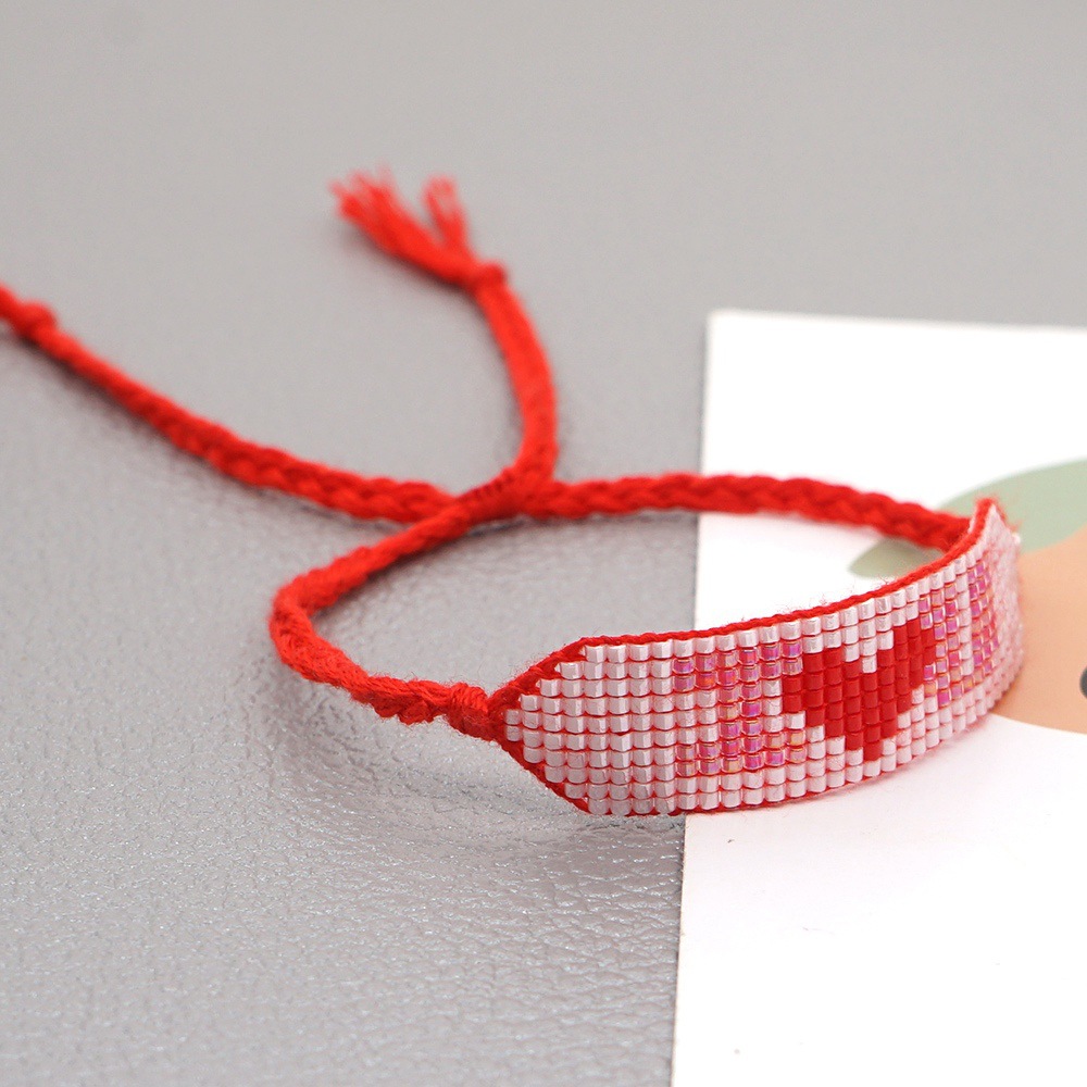 Miyuki  Rice Bead Woven Pink Love Letters Handmade Beaded Bohemian Bracelet display picture 3