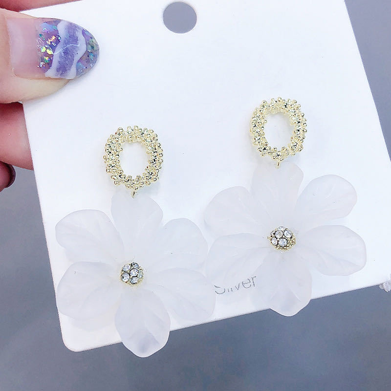 New Flower Trendy 925 Silver Needle White Petal Long Fairy Alloy Earrings display picture 4