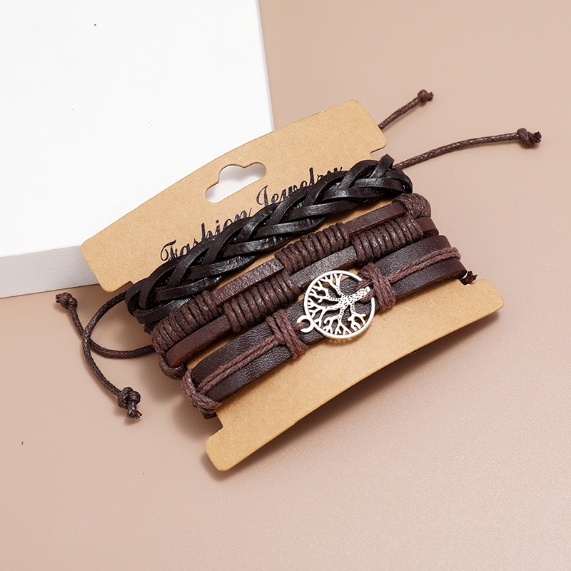 Fashion hand-woven vintage cowhide three-piece menu0027s bracelet