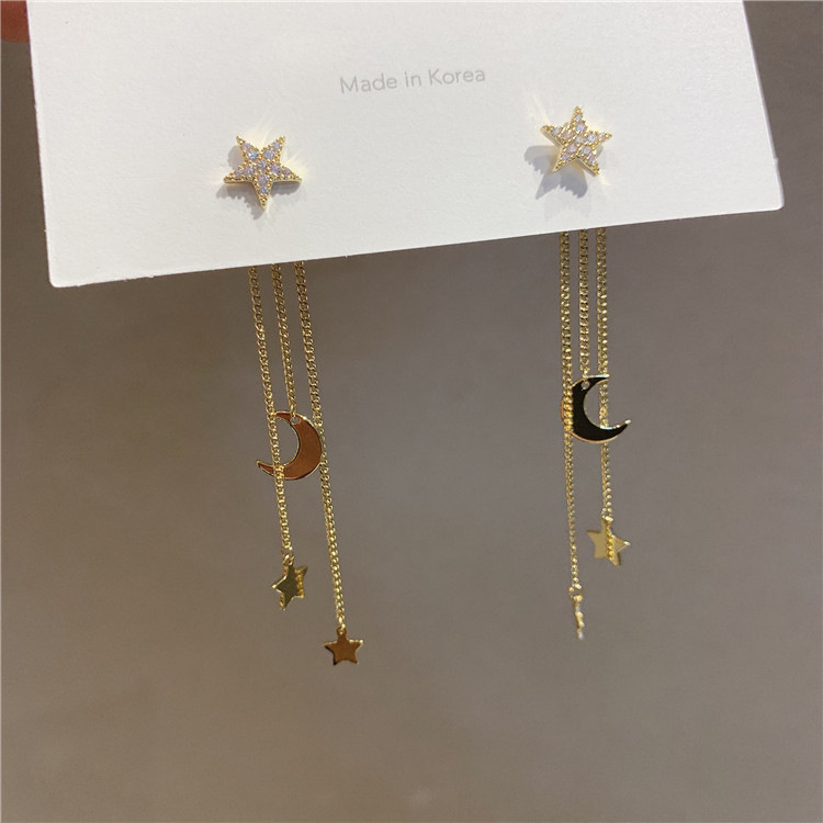 1 Pair Fashion Star Moon Tassel Alloy Dangling Earrings display picture 5
